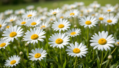 Obraz premium Glowing White Daisies in a Green Field