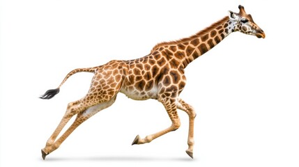Obraz premium Running giraffe in motion against a white background