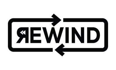  Minimalist black and white graphic of rewind in bold geometric font. Numbers connected by wave-like line with arrows, symbolizing transition. Clean, modern, rectangular frame design.