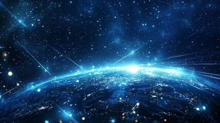 Vector image. World Wide Web. Satellites in orbit transmit a signal to the planet's surface.