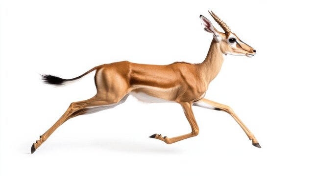 Graceful gazelle in motion on a white background capturing speed and elegance
