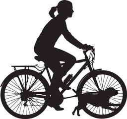 Obraz premium Silhouette of Woman Riding Bicycle with Dog on Leash, Outdoor Exercise and Active Lifestyle
