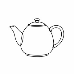 Simple Outline of a Classic Teapot with Lid and Handle, Side View.