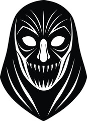 Halloween Mask Vector Silhouette Art Isolated on Transparent Background for Spooky Design