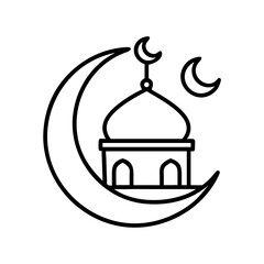 Line art mosque with crescent moon – stock vector icon in line style