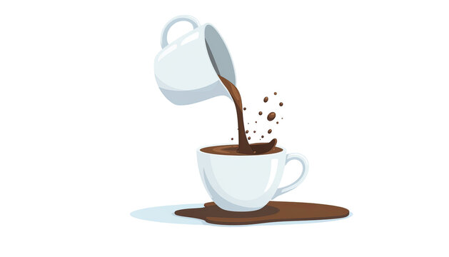 Illustration of white ceramic cup tipped over with spilled contents isolated on white background