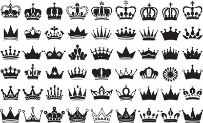 Fototapeta premium crown silhouettes of various trees on white background