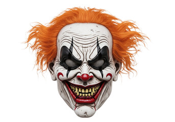 Scary clown mask with orange hair isolated on transparent background