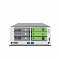 Fototapeta premium Modern Server Rack with Green and Gray Panels, Detailed Illustration