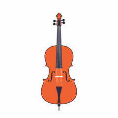 Fototapeta premium Stylized Orange Cello with Dark Blue Outlines and Ebony Fingerboard