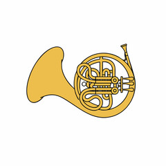 Golden French Horn Musical Instrument Illustration