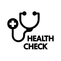"Health Check" glyph icon with a stethoscope, a black silhouette symbol for medical examination