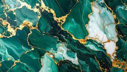 Close-up of green, white, and gold marbled surface