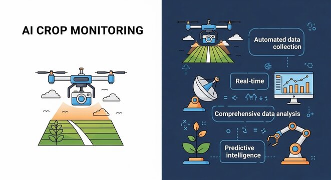 AI Crop Monitoring Drone Surveillance and Data Analysis for Smart Agriculture. - Powered by Adobe