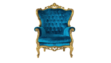 Elegant royal armchair with luxurious upholstery and regal design isolated on white background