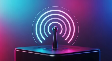 Experience the future with this sleek router design showcasing powerful network connectivity and modern glowing signal in vibrant blue and pink hues