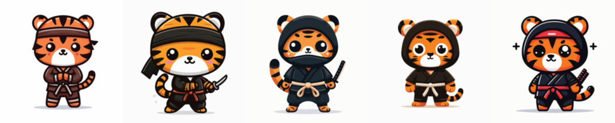 Obraz premium cute tiger vector in ninja costume