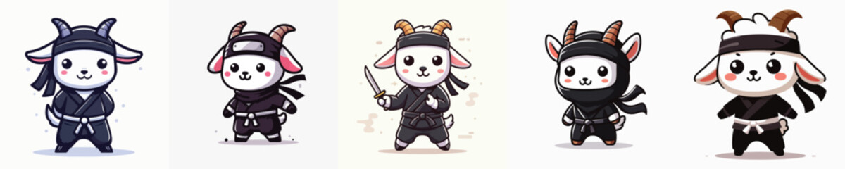 cute goat vector in ninja costume