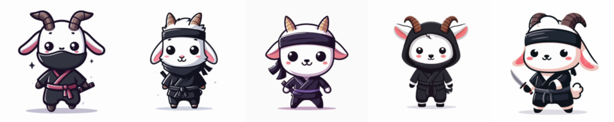 cute goat vector in ninja costume
