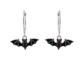 Pair of black batshaped earrings isolated on transparent background
