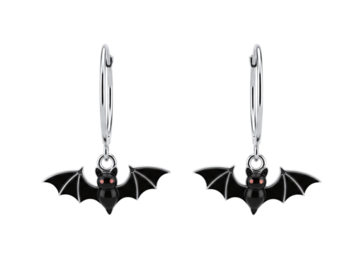 Pair of black batshaped earrings isolated on transparent background