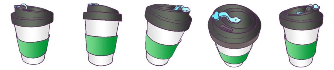 Coffee Takeout Cup with Green Sleeve PNG Illustration for Graphic and Web Design