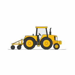 Fototapeta premium Yellow Tractor with Plow, Side View, Agricultural Machinery Illustration.