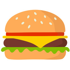 Vector street fast food icon on a white background. Cartoon food illustration. Hamburger, cheeseburger, burger.