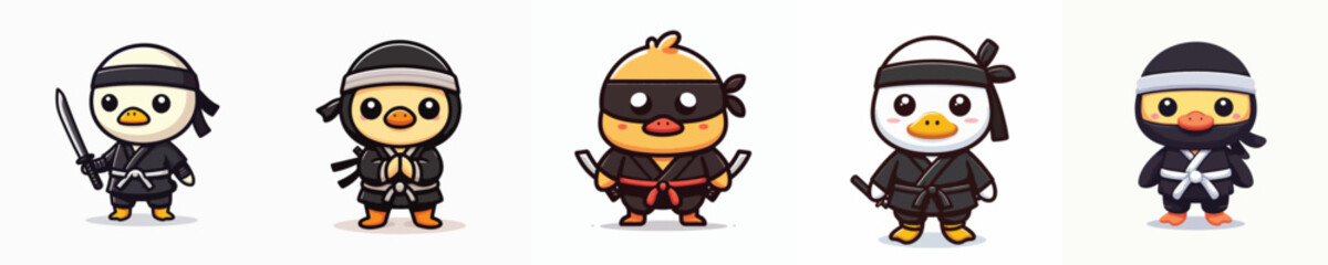 cute duck vector in ninja costume