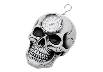 Skull shaped thermometer isolated on transparent background