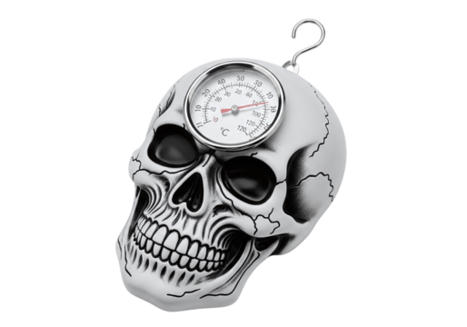 Skull shaped thermometer isolated on transparent background
