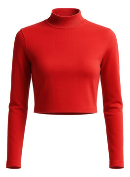 Bright red long sleeve top with a mock neck and slight crop