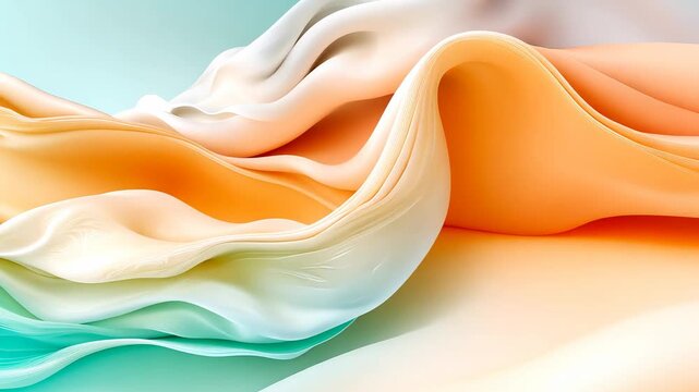 Smooth shapes in orange, white and turquoise colors are morphing slowly on a plain background