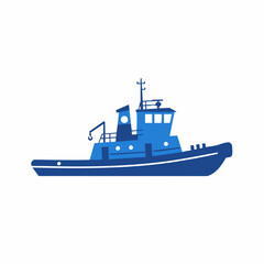 Blue Tugboat Illustration with Detailed Design and Simple Aesthetic