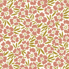 seamless pink flowers with green leaves pattern