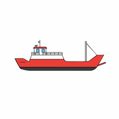 Obraz premium Red and White Ferry Boat Illustration with Detailed Design and Structure