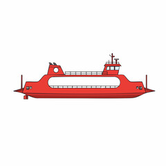 Simple Line Art Illustration of a Red Ferry Boat