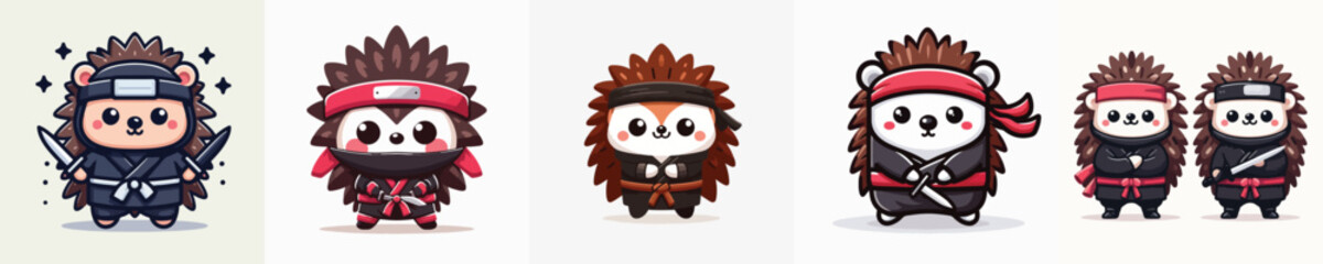 cute hedgehog vector in ninja costume
