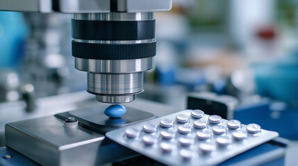 An advanced inspection system uses vision technology to detect defects in pharmaceutical packaging. A high-speed camera scans blister packs, and the system automatically rejects an