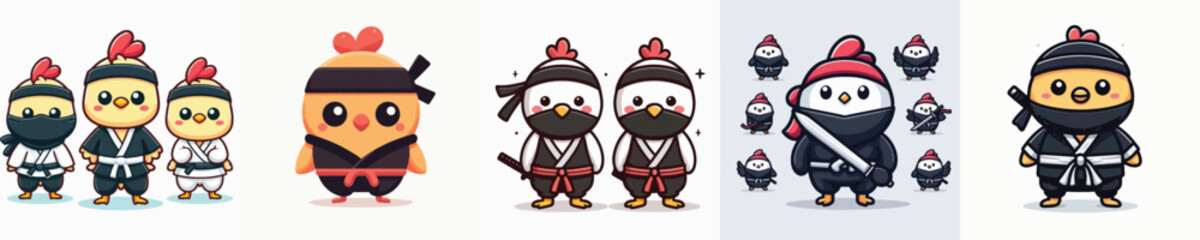 cute chicken vector in ninja costume