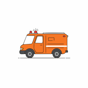 Orange Emergency Vehicle with Red Lights and White Stripes Illustration
