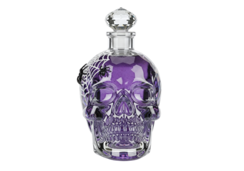 Purple glass skull decanter with spider web design isolated on white isolated on transparent background