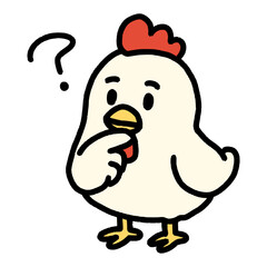 疑問が浮かんで考え込むニワトリ（Affinity Designer版）