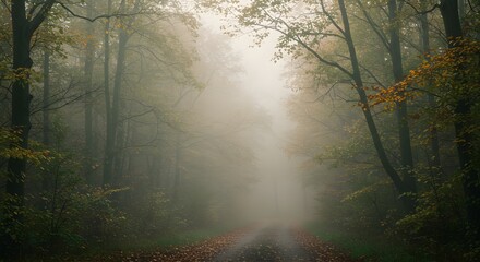 Misty Forest Path A Serene Autumn Journey Through the Woods