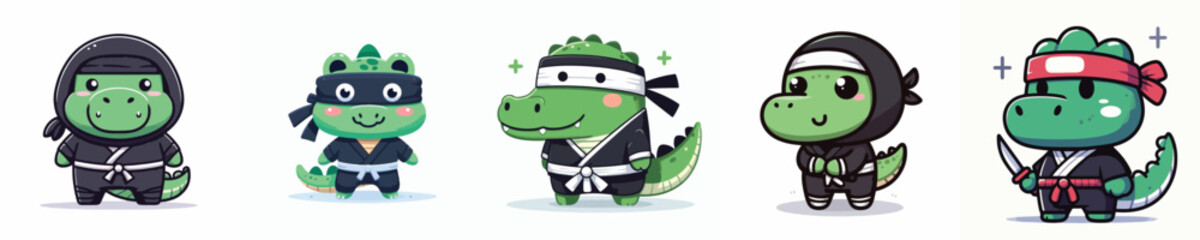 cute crocodile vector in ninja costume