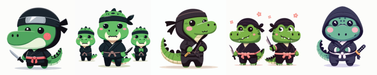 cute crocodile vector in ninja costume