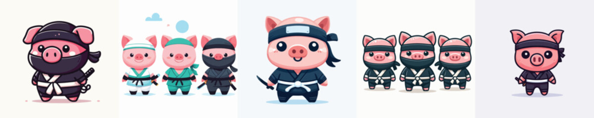 cute pig vector in ninja costume