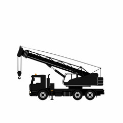 Detailed Silhouette of a Heavy-Duty Crane Truck in Profile View