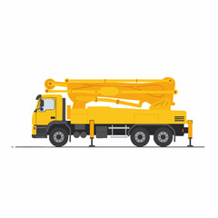 Obraz premium Yellow concrete pump truck with articulated boom, side view illustration