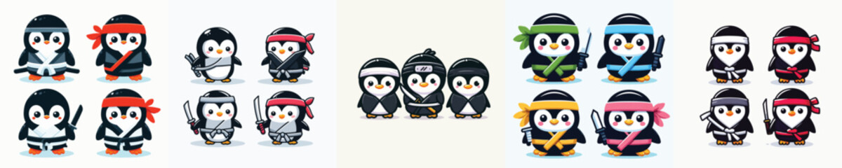 cute penguin vector in ninja costume